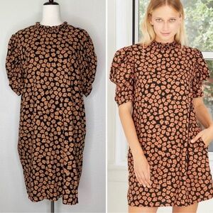 Who What Wear Black with Brown Flowers Dress